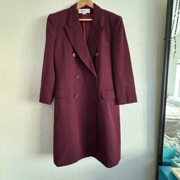 Jones New York Metro Merlot Wine Colored Long Wool Winter Coat Women's Size 12 - Picture 14 of 16